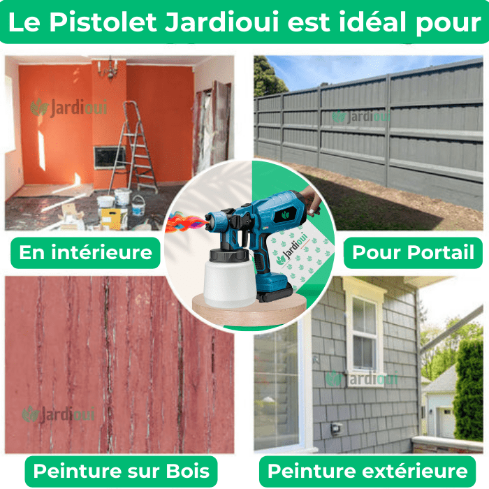 Pistolet peinture électrique sans fil.  Pulvérisation rapide et efficace. Idéal DIY et pro.