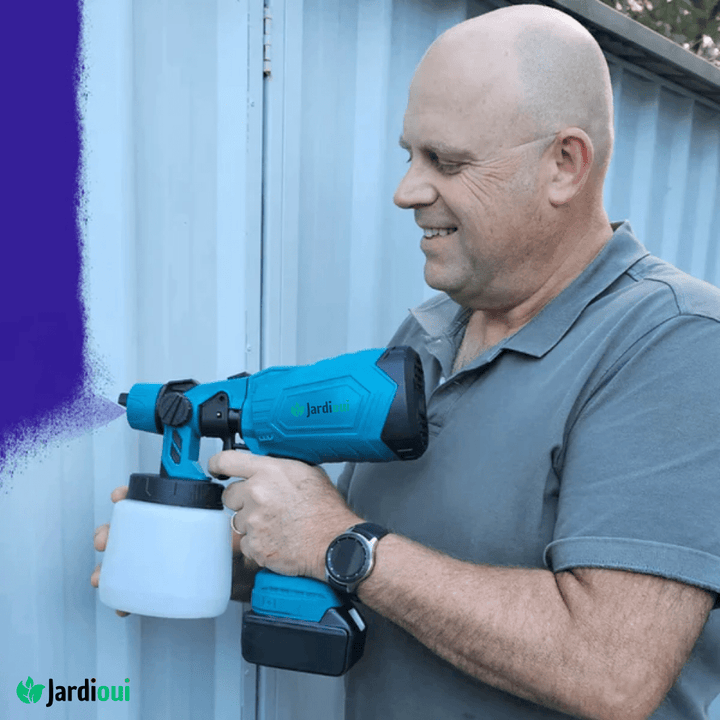 Pistolet peinture électrique sans fil.  Pulvérisation rapide et efficace. Idéal DIY et pro.