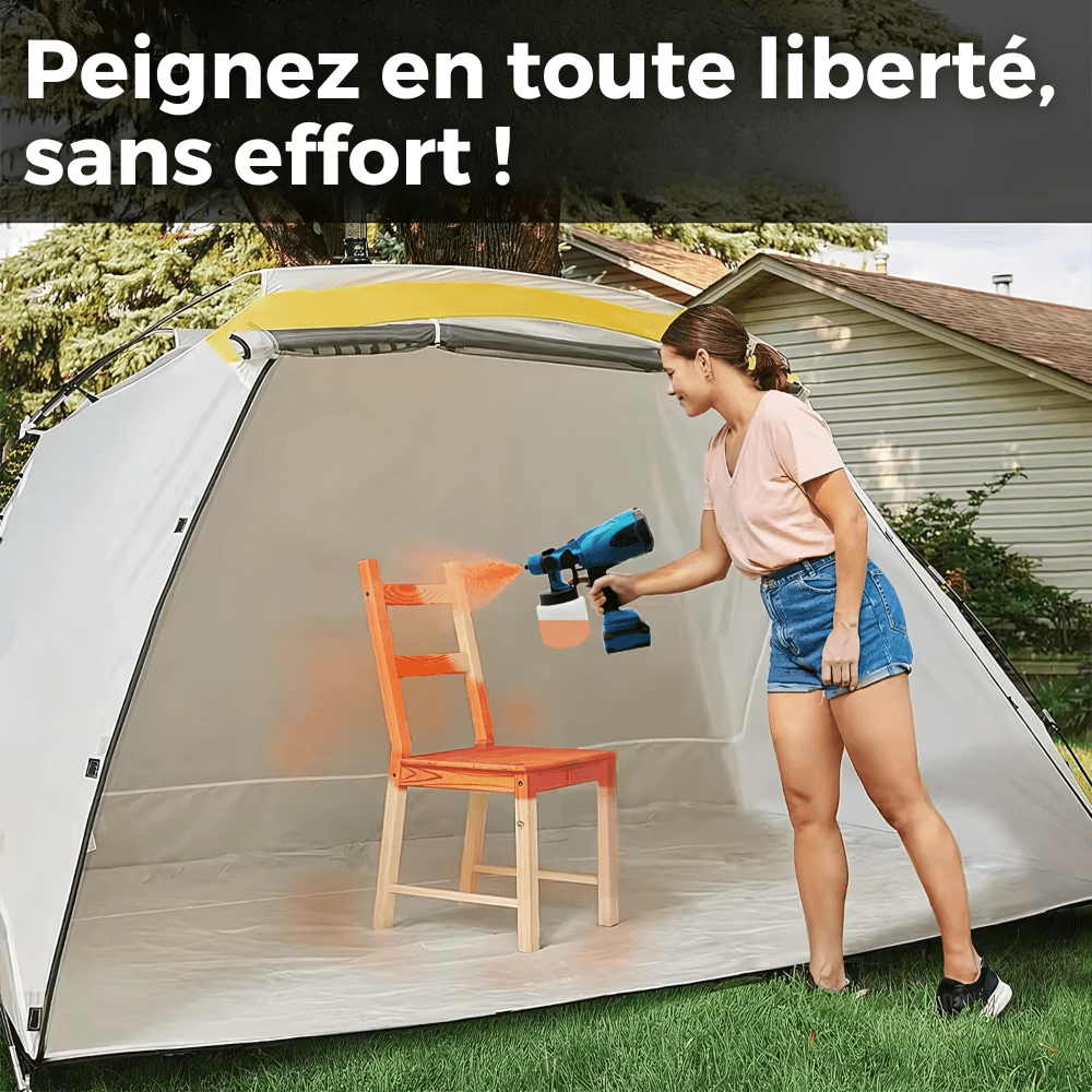 Pistolet peinture électrique sans fil.  Pulvérisation rapide et efficace. Idéal DIY et pro.