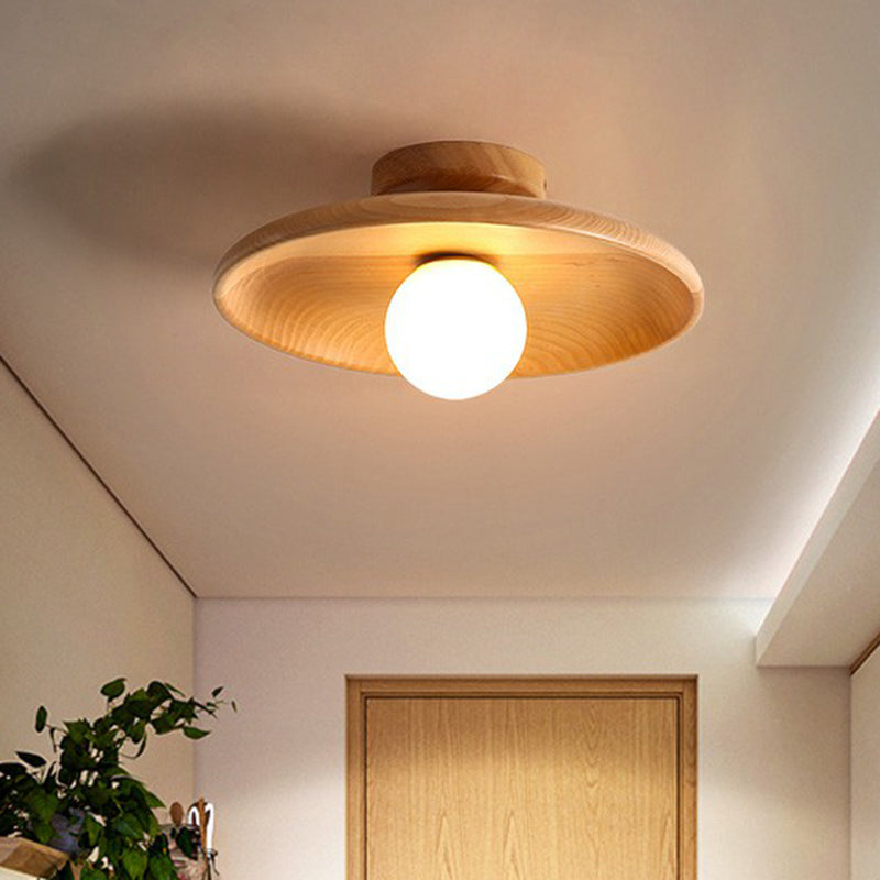 "Plafonnier en bois minimaliste, forme incurvée douce, lumière LED, design moderne pour salon ou bureau."