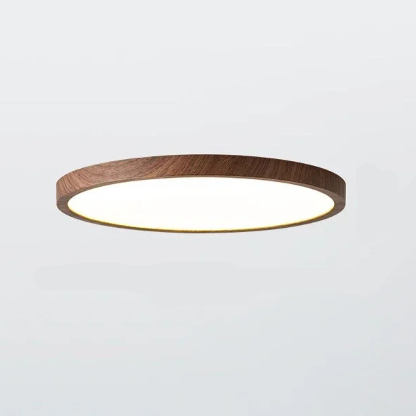 Plafonnier LED bois design moderne, ultra-fin et circulaire.  Éclairage réglable.