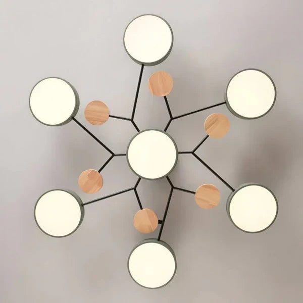 Plafonnier LED design scandinave. Bois et métal. Lumière douce et diffuse. Idéal salon/chambre.