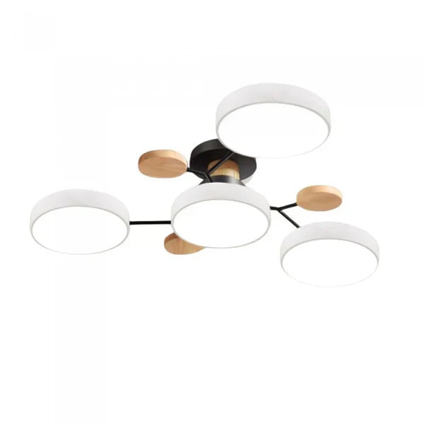 Plafonnier LED design scandinave. Bois et métal. Lumière douce et diffuse. Idéal salon/chambre.