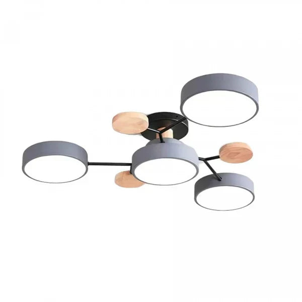 Plafonnier LED design scandinave. Bois et métal. Lumière douce et diffuse. Idéal salon/chambre.
