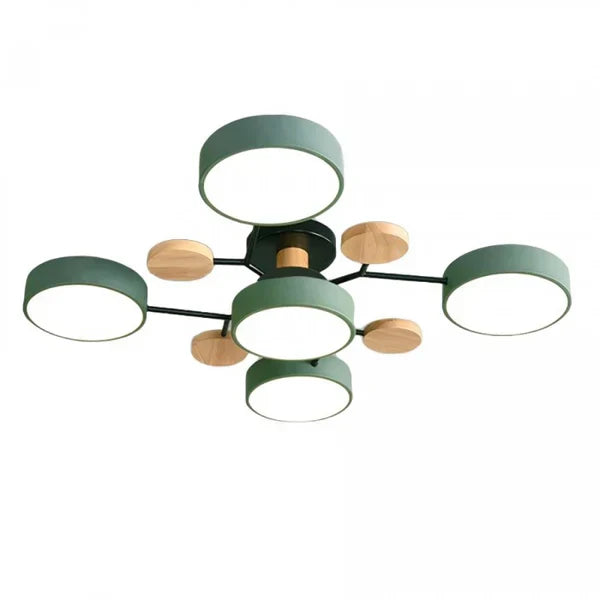 Plafonnier LED design scandinave. Bois et métal. Lumière douce et diffuse. Idéal salon/chambre.