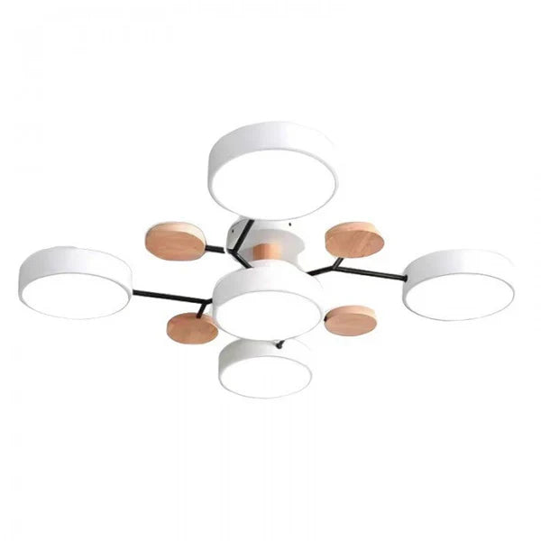 Plafonnier LED design scandinave. Bois et métal. Lumière douce et diffuse. Idéal salon/chambre.