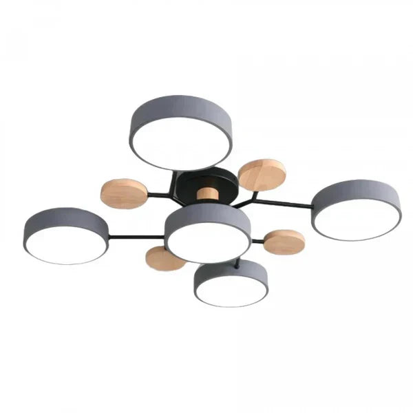 Plafonnier LED design scandinave. Bois et métal. Lumière douce et diffuse. Idéal salon/chambre.