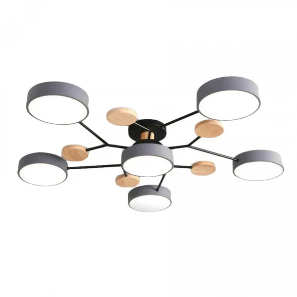 Plafonnier LED design scandinave. Bois et métal. Lumière douce et diffuse. Idéal salon/chambre.