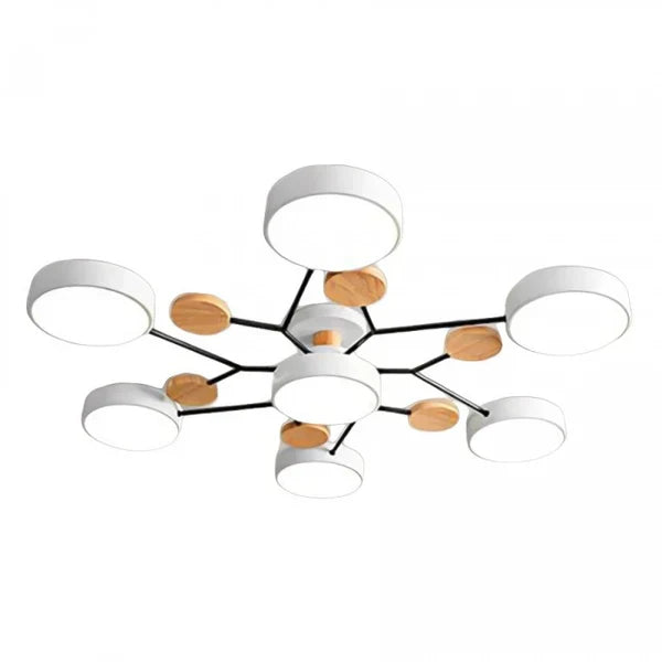 Plafonnier LED design scandinave. Bois et métal. Lumière douce et diffuse. Idéal salon/chambre.