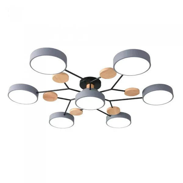 Plafonnier LED design scandinave. Bois et métal. Lumière douce et diffuse. Idéal salon/chambre.