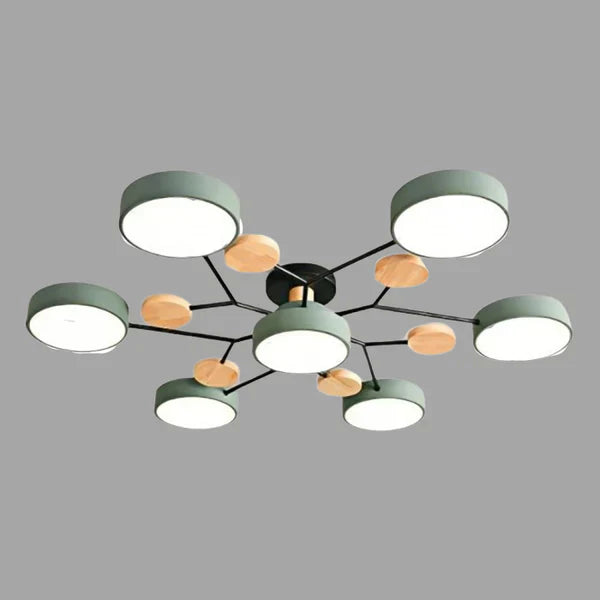 Plafonnier LED design scandinave. Bois et métal. Lumière douce et diffuse. Idéal salon/chambre.