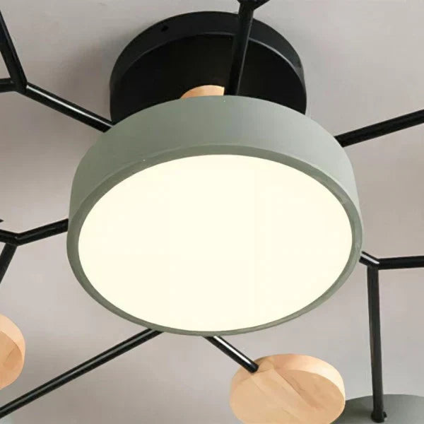 Plafonnier LED design scandinave. Bois et métal. Lumière douce et diffuse. Idéal salon/chambre.