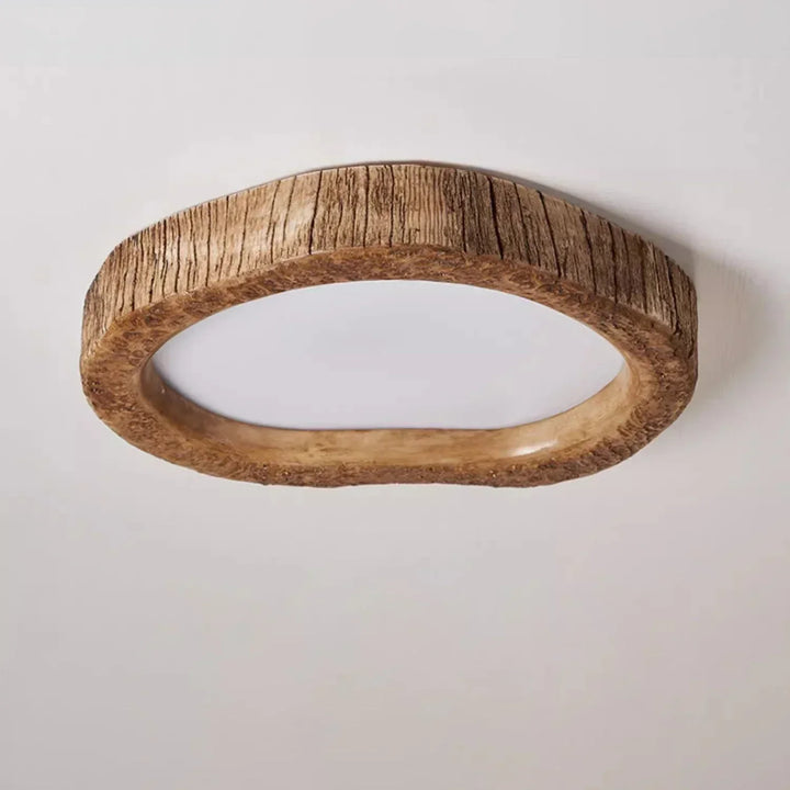 Plafonnier LED en bois naturel, design rustique, lumière chaude, idéal pour décoration intérieure conviviale.