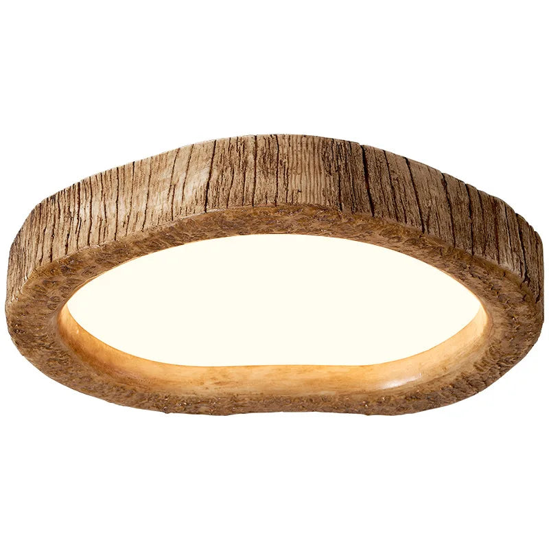 Plafonnier LED en bois naturel, design rustique, lumière chaude, idéal pour décoration intérieure conviviale.