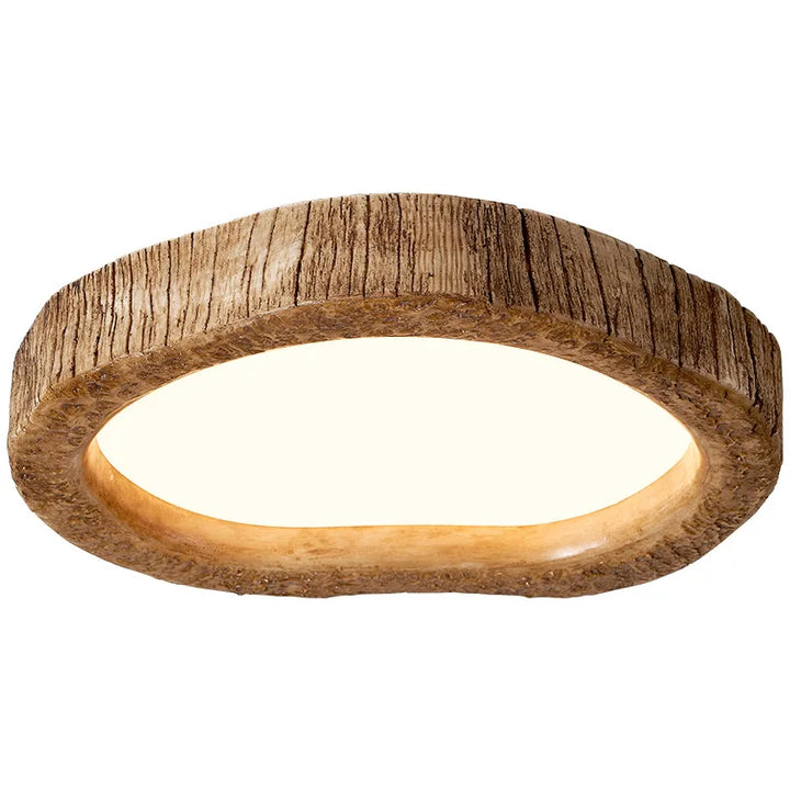 Plafonnier LED en bois naturel, design rustique, lumière chaude, idéal pour décoration intérieure conviviale.