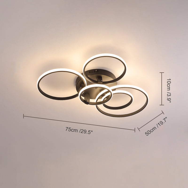 Plafonnier LED moderne, design circulaire, intensité variable.  Éclairage blanc.