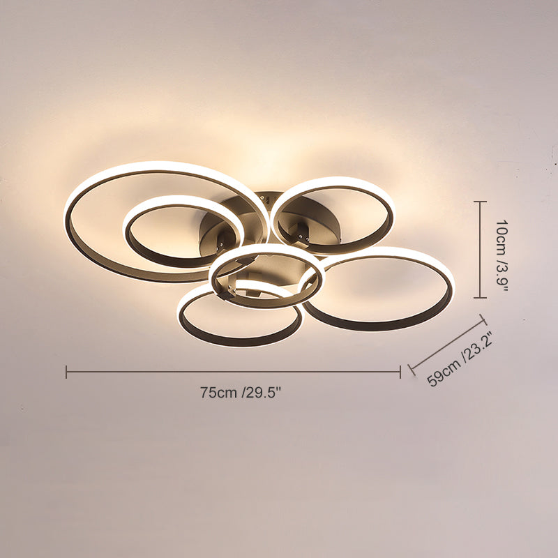 Plafonnier LED moderne, design circulaire, intensité variable.  Éclairage blanc.
