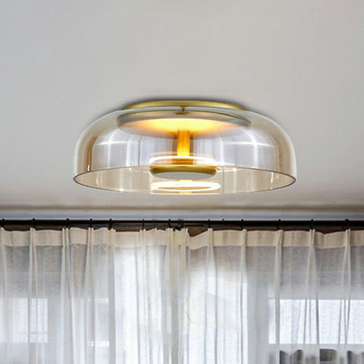 Plafonnier LED moderne, éclairage entrée. Design élégant en verre, lumière chaleureuse.