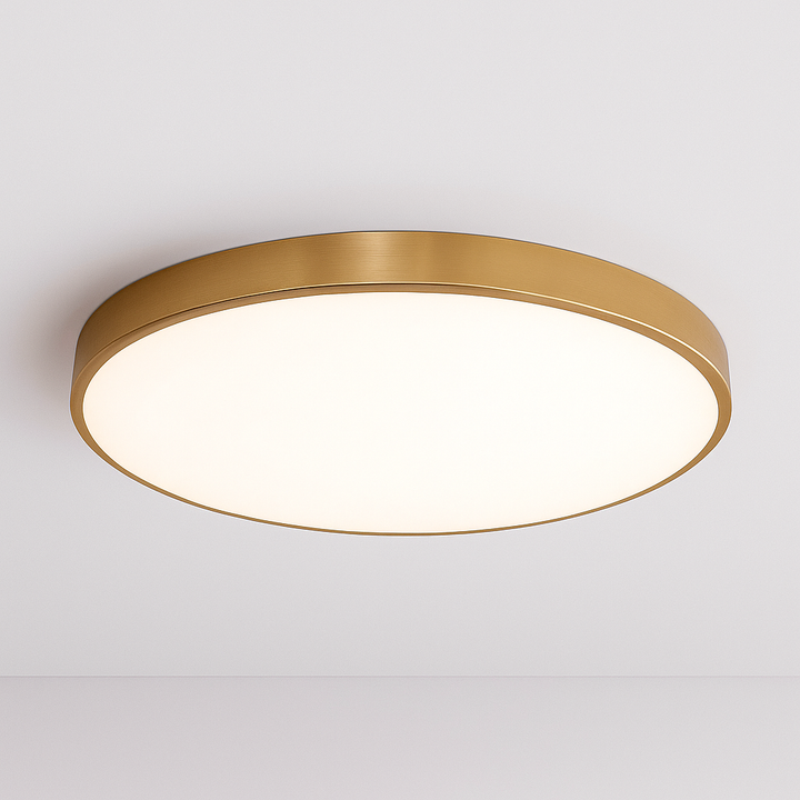 "Plafonnier LED scandinave élégant, finitions noir, blanc, or, design moderne et lumineux pour intérieur contemporain."