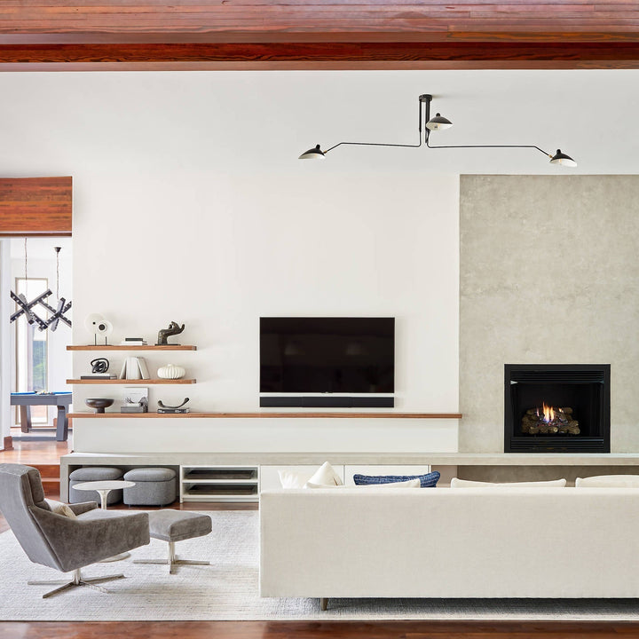 Plafonnier moderne à bras ajustable en métal noir, design élégant et épuré, pour éclairage directionnel contemporain.