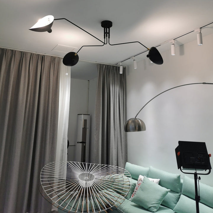 Plafonnier moderne à bras ajustable en métal noir, design élégant et épuré, pour éclairage directionnel contemporain.