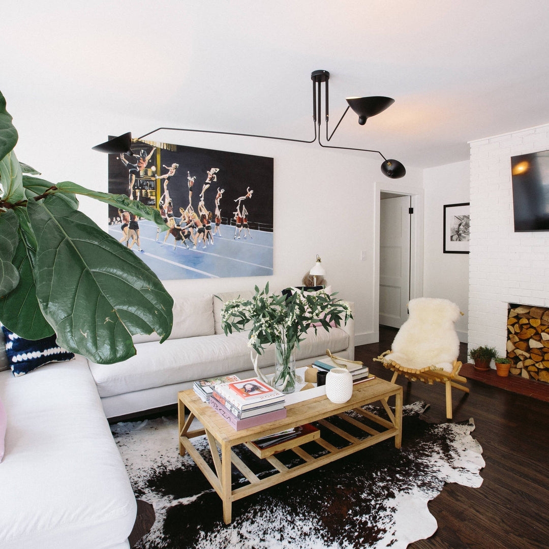Plafonnier moderne à bras ajustable en métal noir, design élégant et épuré, pour éclairage directionnel contemporain.