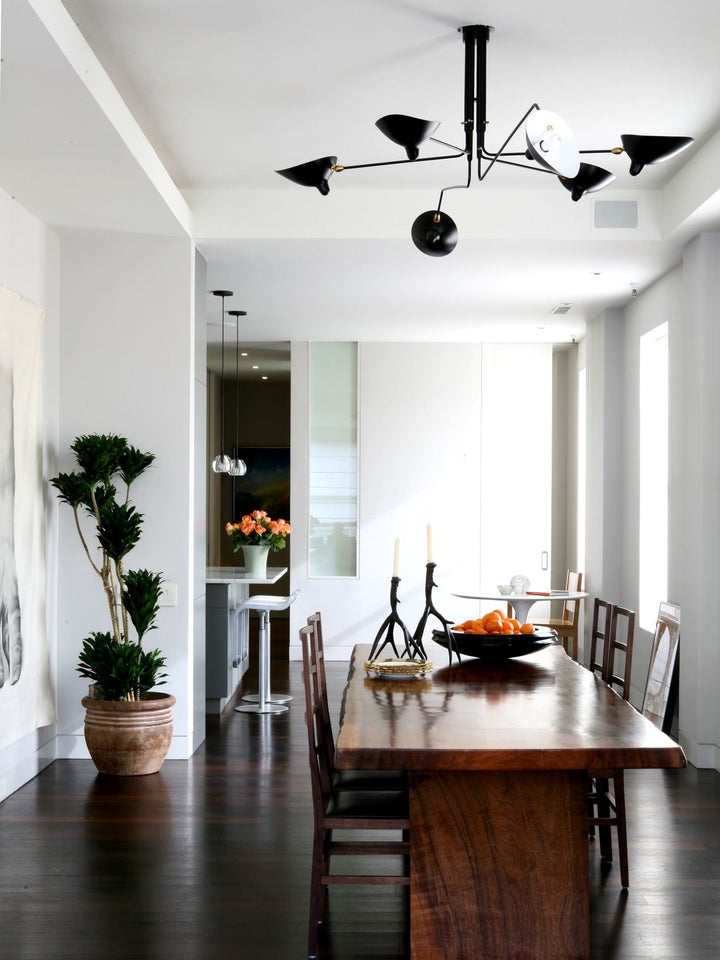 Plafonnier moderne à bras ajustable en métal noir, design élégant et épuré, pour éclairage directionnel contemporain.