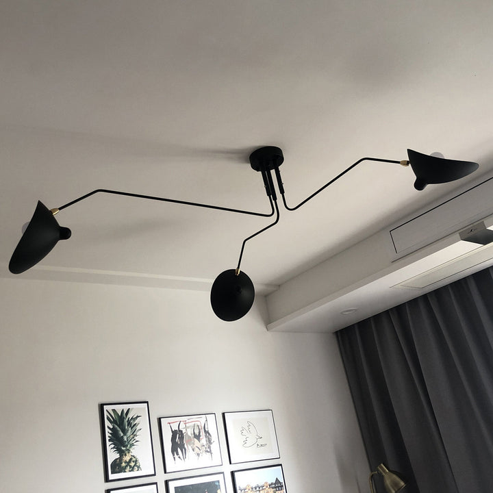 Plafonnier moderne à bras ajustable en métal noir, design élégant et épuré, pour éclairage directionnel contemporain.