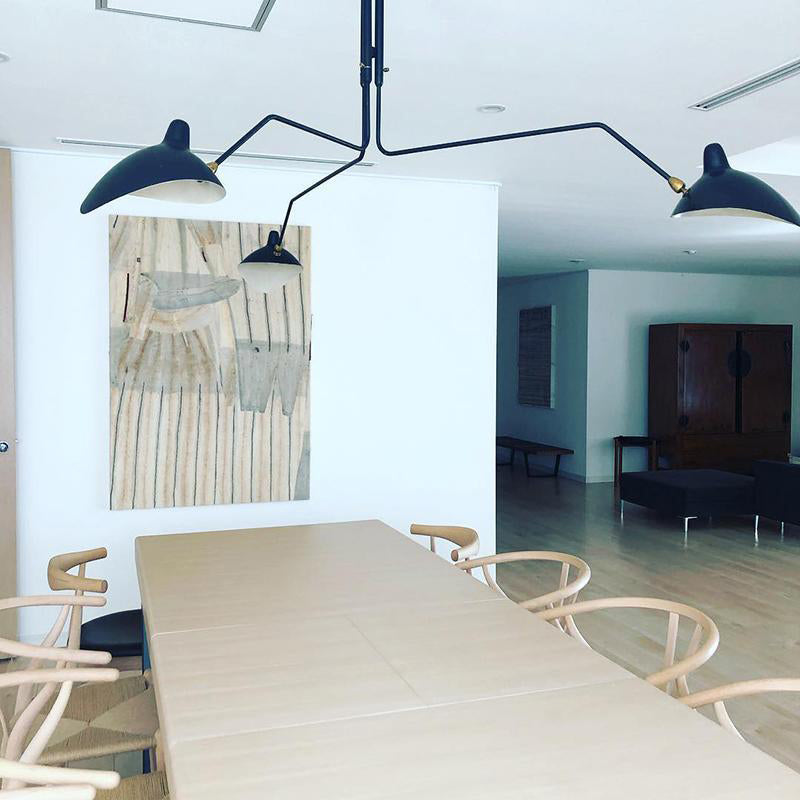 Plafonnier moderne à bras ajustable en métal noir, design élégant et épuré, pour éclairage directionnel contemporain.