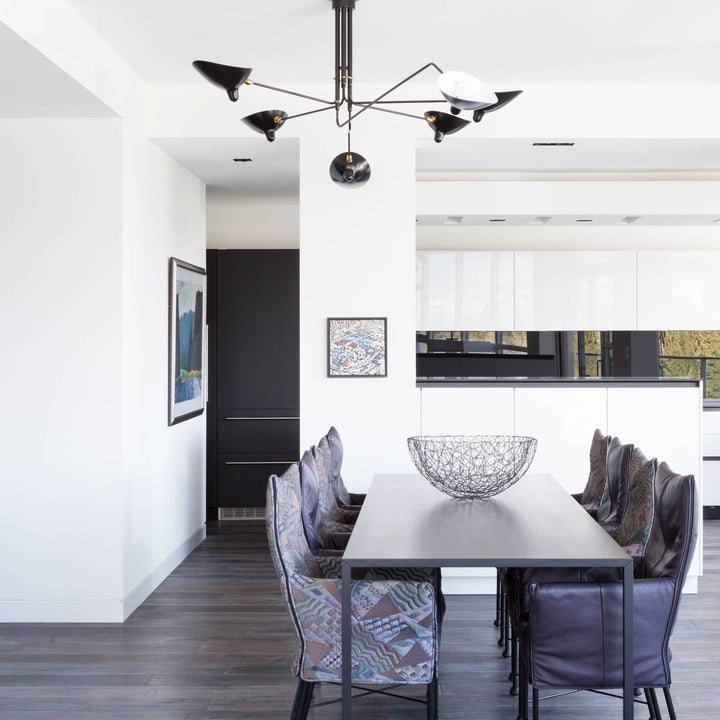 Plafonnier moderne à bras ajustable en métal noir, design élégant et épuré, pour éclairage directionnel contemporain.