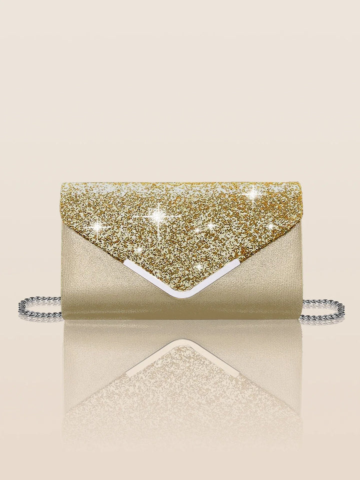 Pochette scintillante pour femme, sac chic avec bandoulière, idéal pour mariage, cérémonie ou soirée.