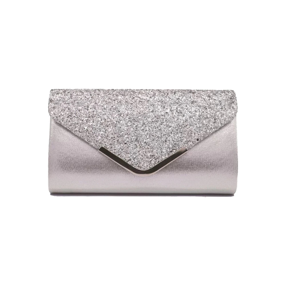 Sac à main de soirée pour femme, pochette scintillante élégante, parfaite pour mariage ou cérémonie.