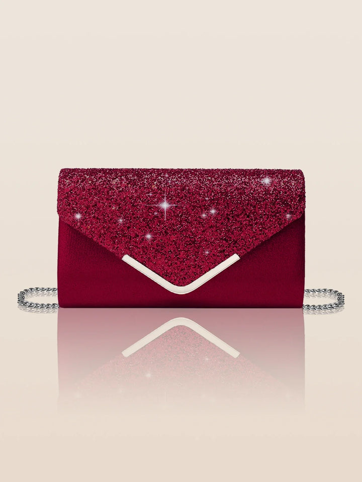 Pochette femme scintillante avec bandoulière, accessoire chic pour mariage, soirée et cérémonie.