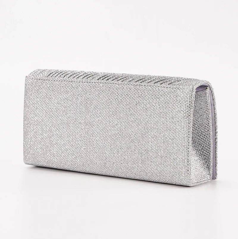 Pochette soirée femme, sac clutch élégant et brillant, avec chaîne, idéal pour mariage et événements.
