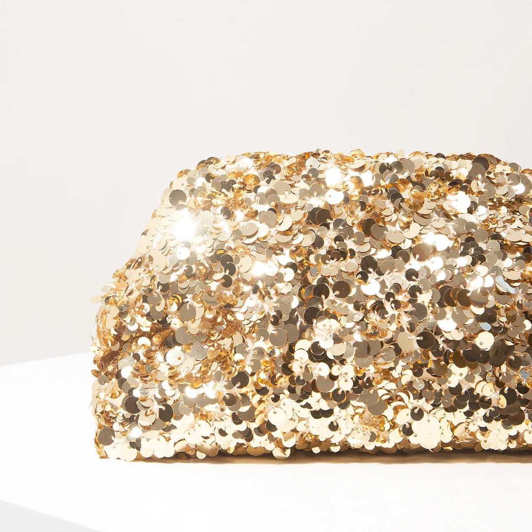 Clutch femme scintillant, pochette à sequins glamour pour soirée, cérémonie ou toute fête élégante.