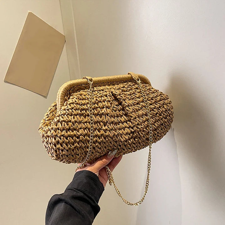 Sac pochette mode en paille pour femme, accessoire chic pour l'été, ajoute une touche bohème à votre look.