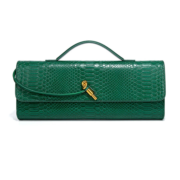 Pochette femme sophistiquée, effet croco noir, sac à main élégant pour soirées spéciales.