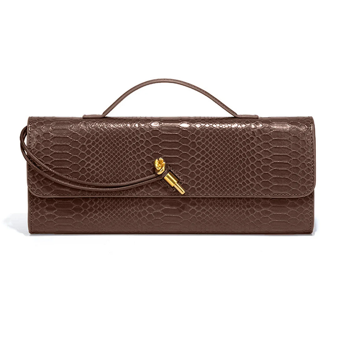 Pochette femme élégante motif croco, sac de soirée chic en similicuir, accessoire luxe.