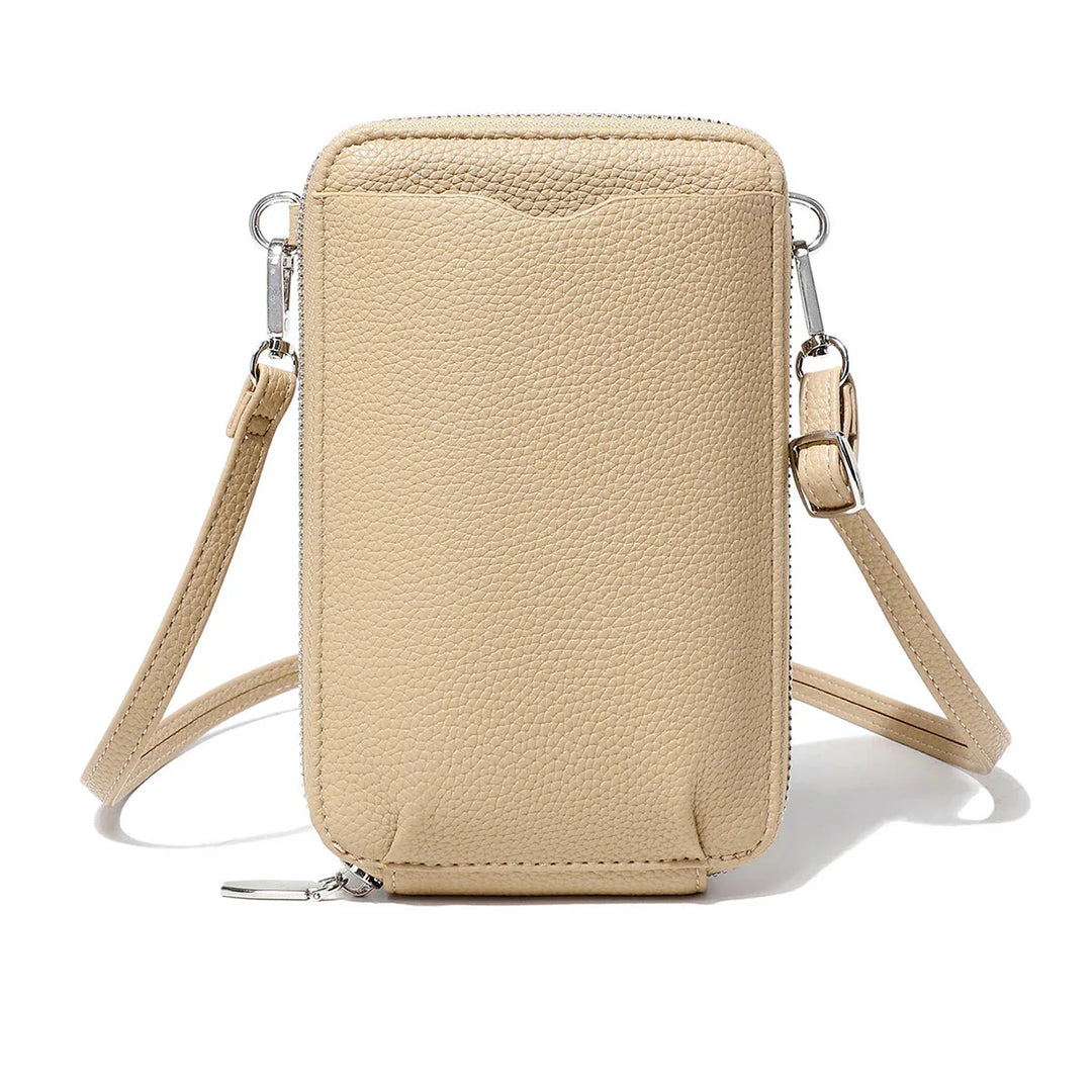 Pochette portefeuille femme, pratique et élégante, avec une bandoulière polyvalente.