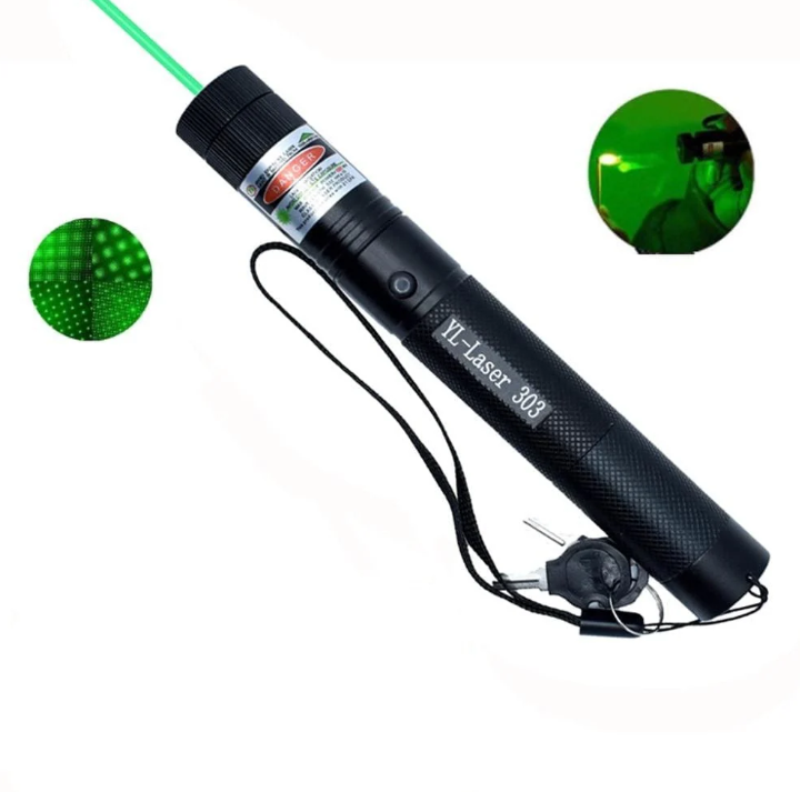 "Pointeur laser vert puissant, design aluminium robuste, faisceau longue portée pour applications variées et activités extéri