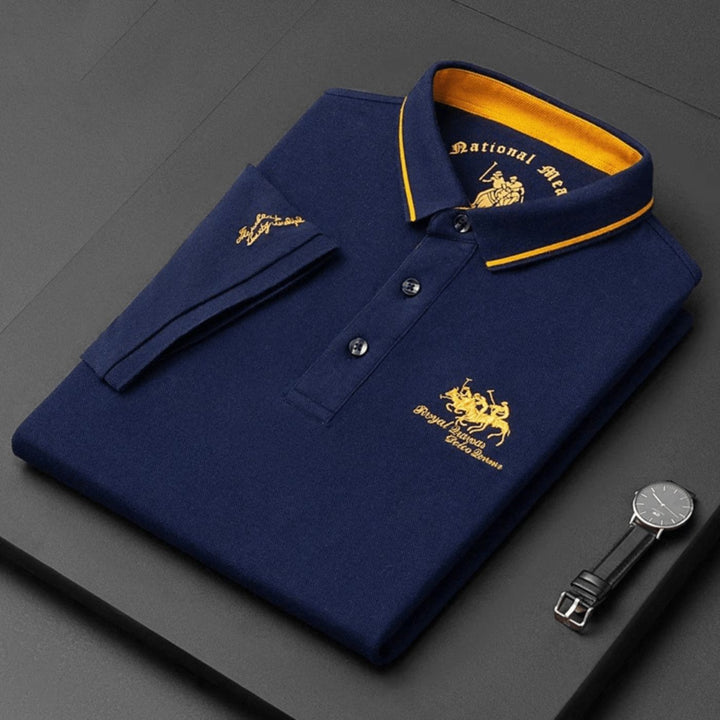 Polo de luxe homme en coton piqué, col classique, couleur unie, coupe droite, style élégant et intemporel.