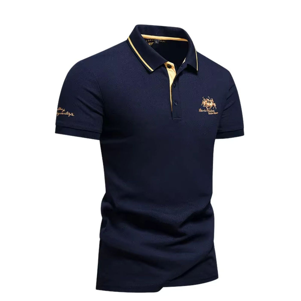 Polo de luxe homme en coton piqué, col classique, couleur unie, coupe droite, style élégant et intemporel.