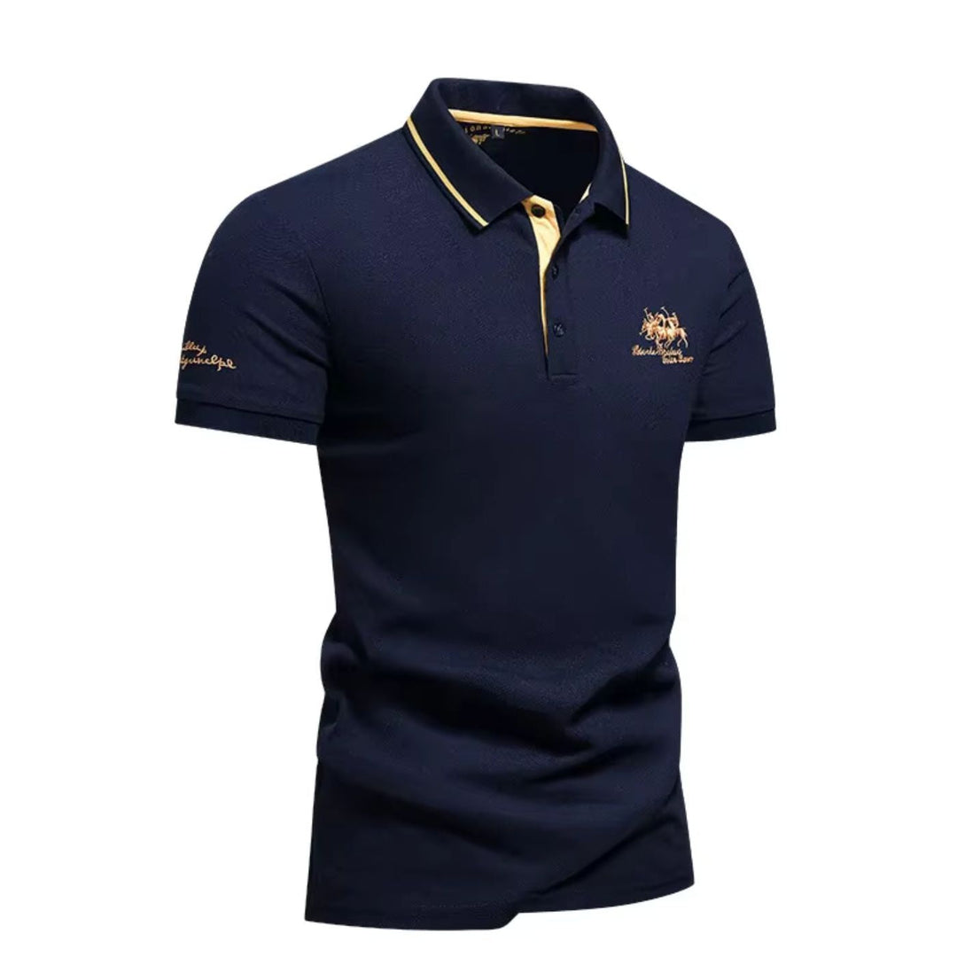 Polo de luxe homme en coton piqué, col classique, couleur unie, coupe droite, style élégant et intemporel.