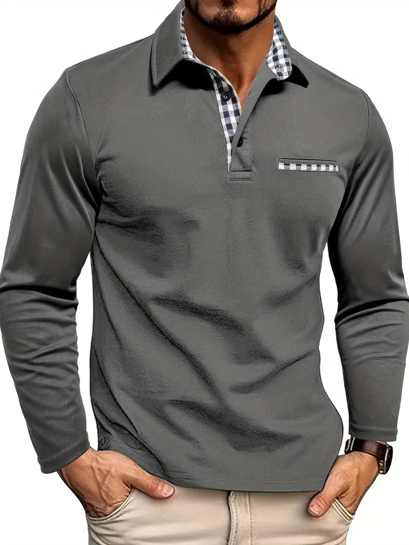 "Polo d'été homme, manches longues, couleur neutre, tissu léger, coupe élégante, idéal pour style chic et décontracté."