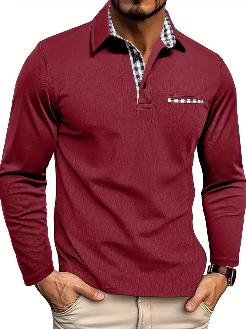 "Polo d'été homme, manches longues, couleur neutre, tissu léger, coupe élégante, idéal pour style chic et décontracté."