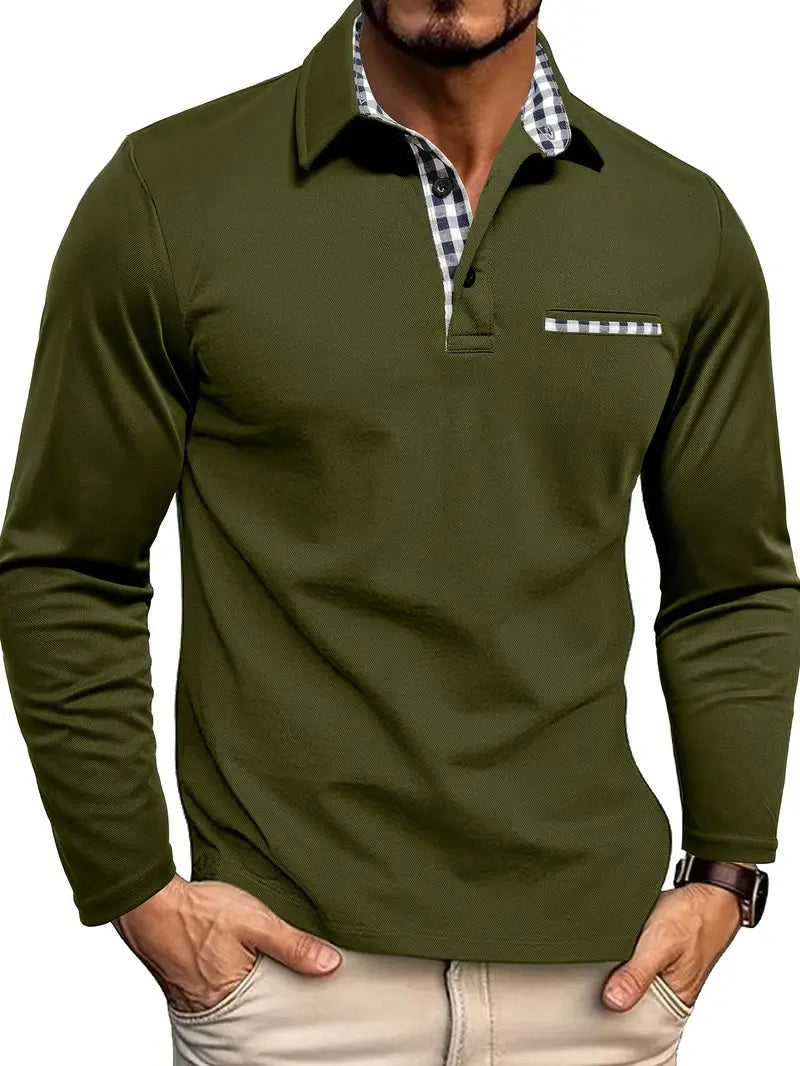 "Polo d'été homme, manches longues, couleur neutre, tissu léger, coupe élégante, idéal pour style chic et décontracté."