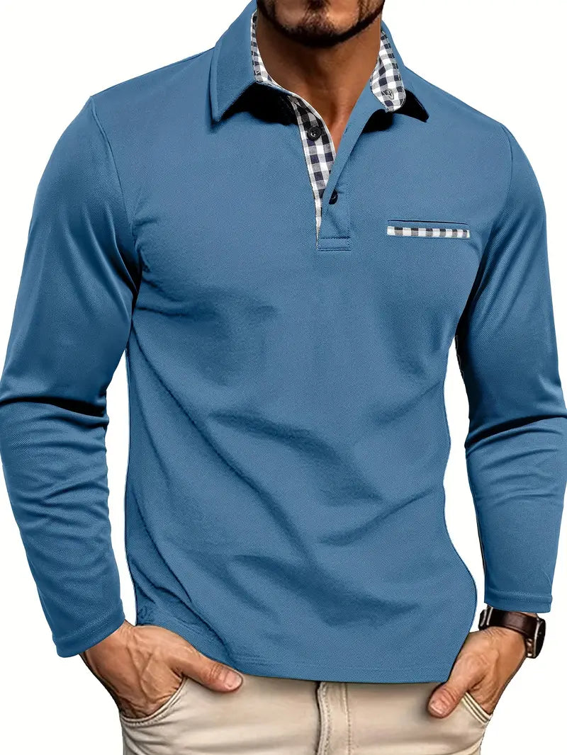 "Polo d'été homme, manches longues, couleur neutre, tissu léger, coupe élégante, idéal pour style chic et décontracté."