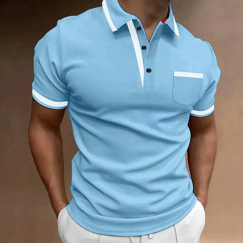 Polo homme ajusté, détails contrastés, coupe moderne.  Tissu confortable.