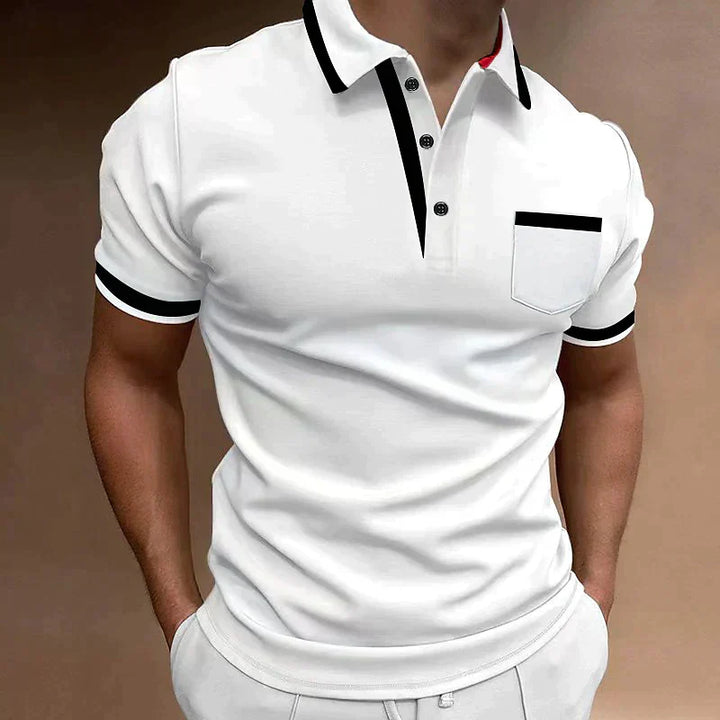 Polo homme ajusté, détails contrastés, coupe moderne.  Tissu confortable.