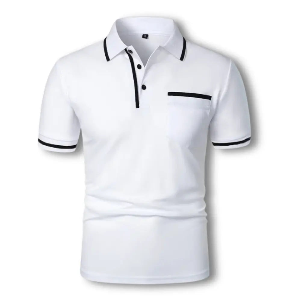 Polo homme ajusté, détails contrastés, coupe moderne.  Tissu confortable.
